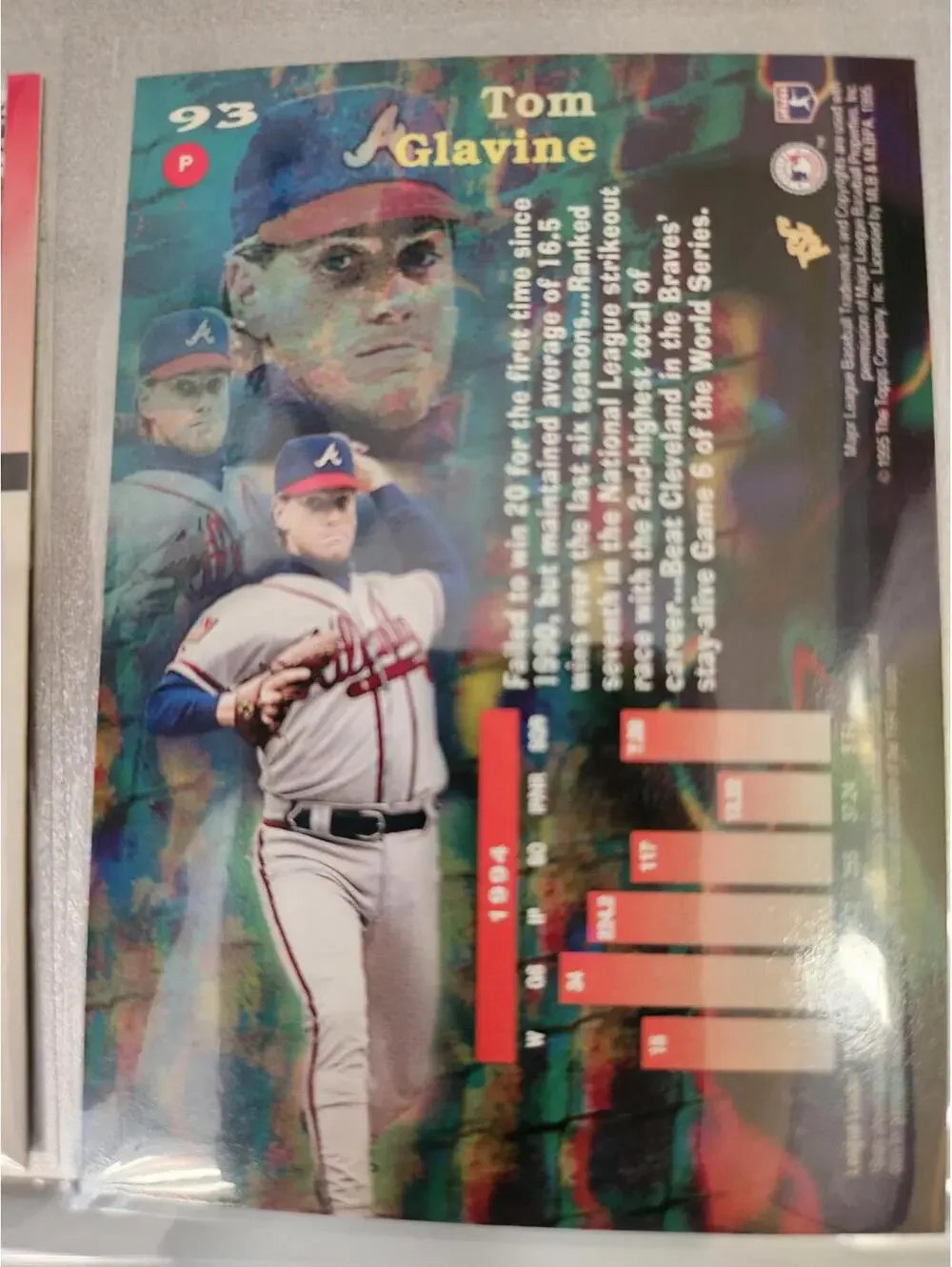 1995 Topps Stadium Club Virtual Reality #93 - Tom Glavine - HOF - RAW mint